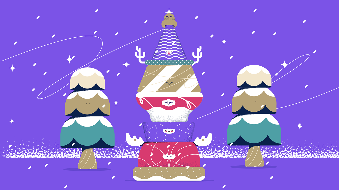 Christmas santa totems toys iceskating installation sculpture animation  motion graphics  after effects