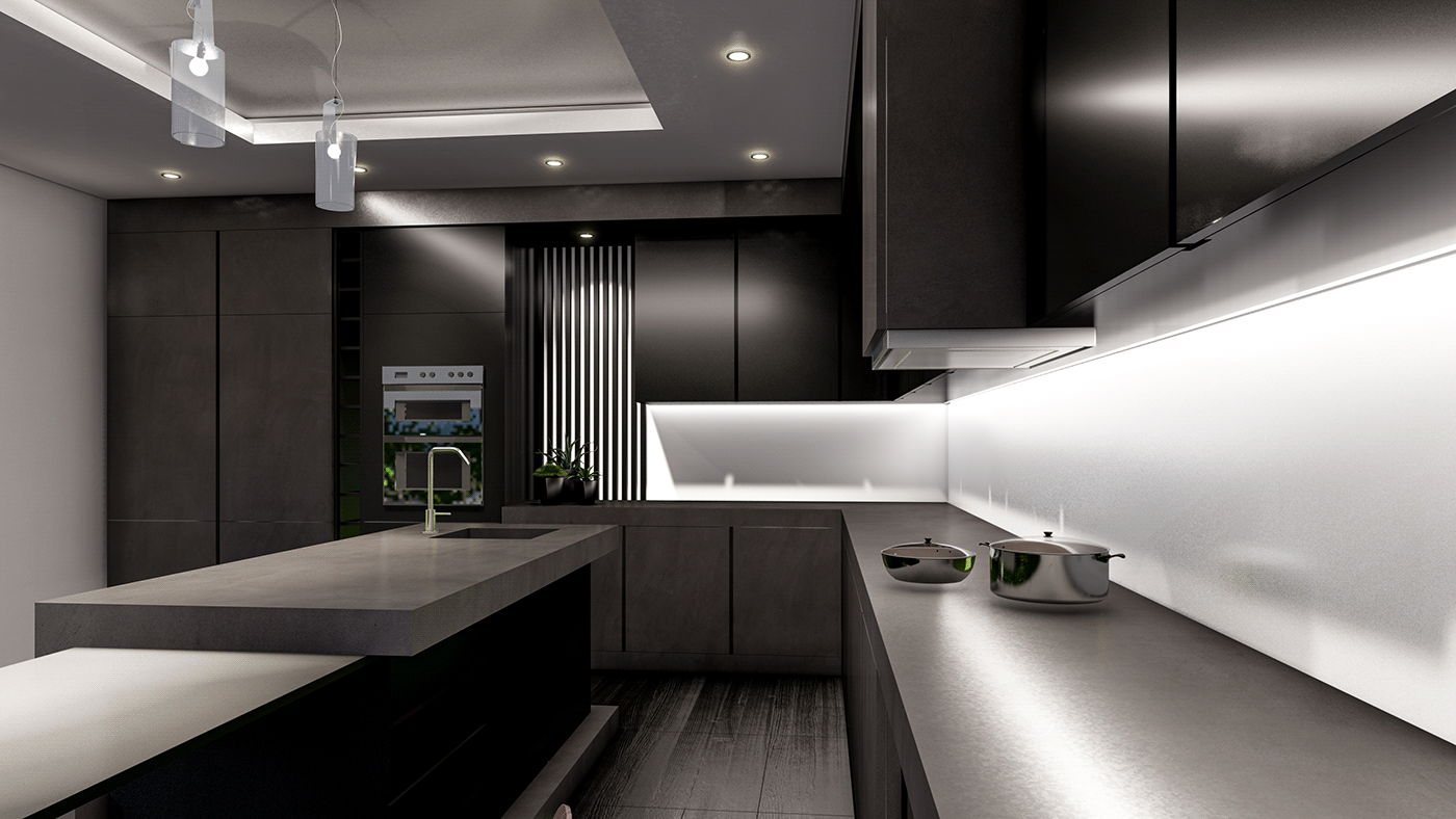 Interior architecture interior design  visualization modern 3D kitchen stone