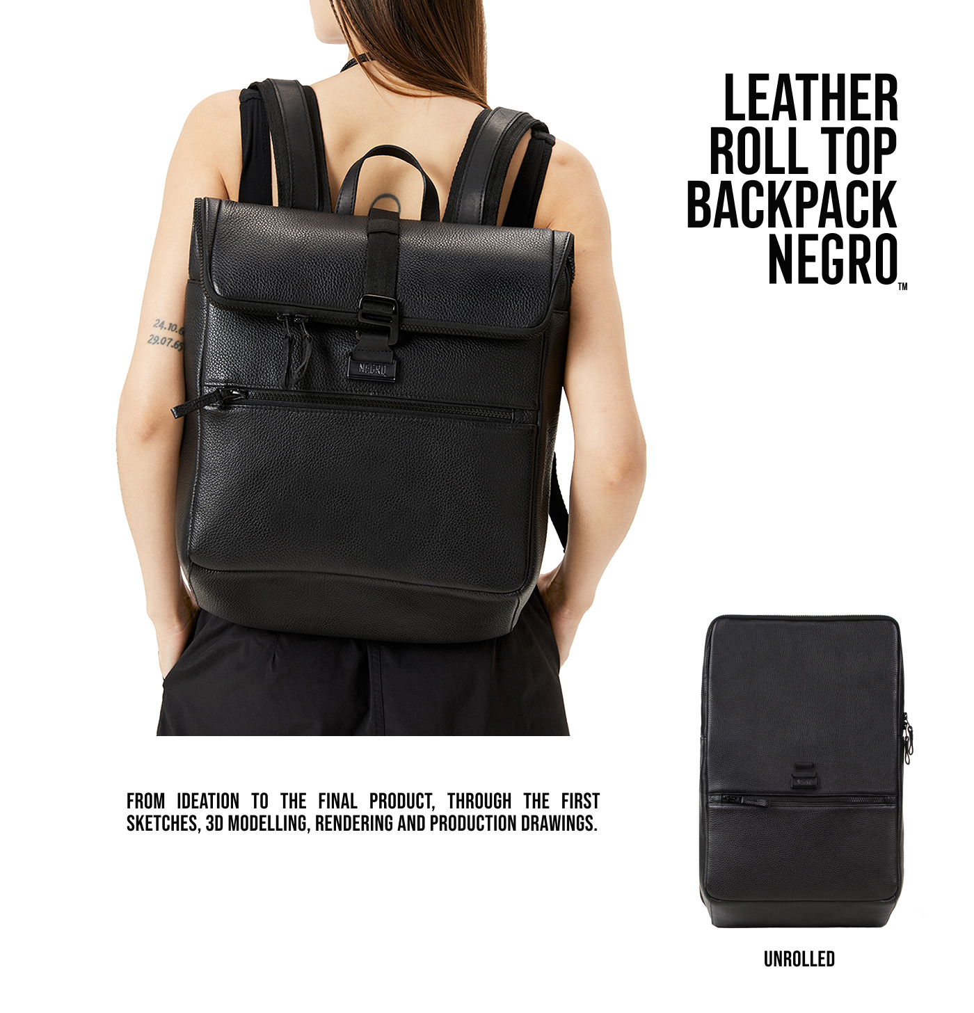leather backpack softgoods industrial design  product sketch leather backpack Roll top