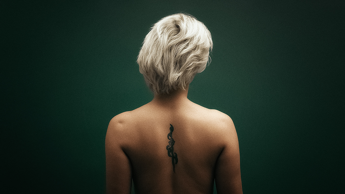 person portrait model woman beauty tatoo green background girls bare back