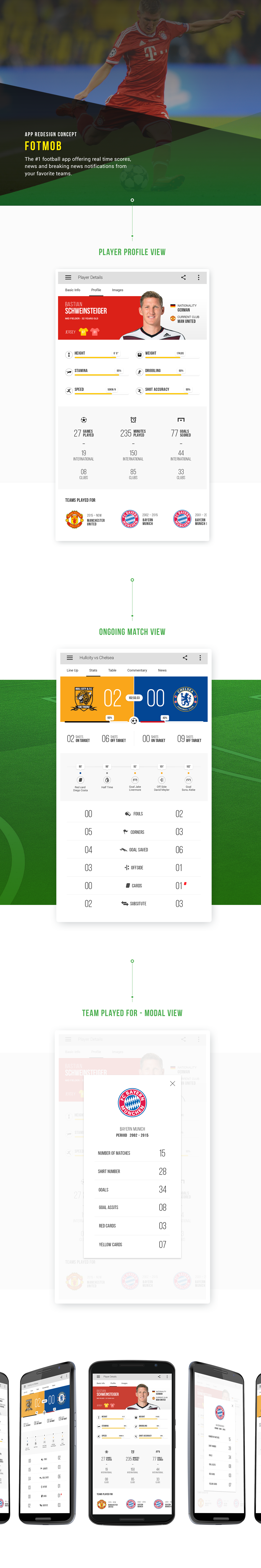Mobile app user interface design football Sports App redesign