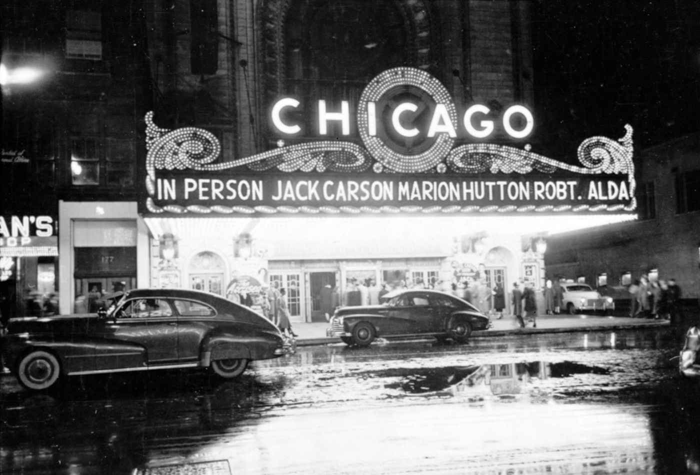Cars chicago night photomanipulation rain Theatre vintage woman