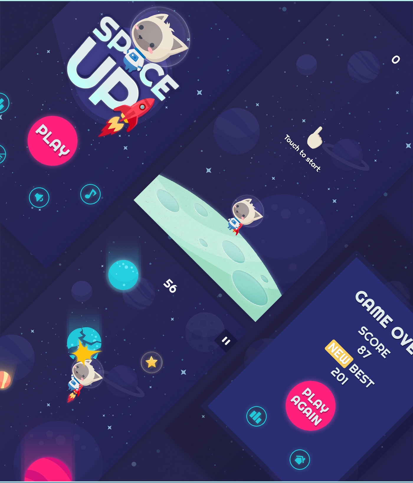 Space  Cat rocket iphone game app Character UI icons galaxy