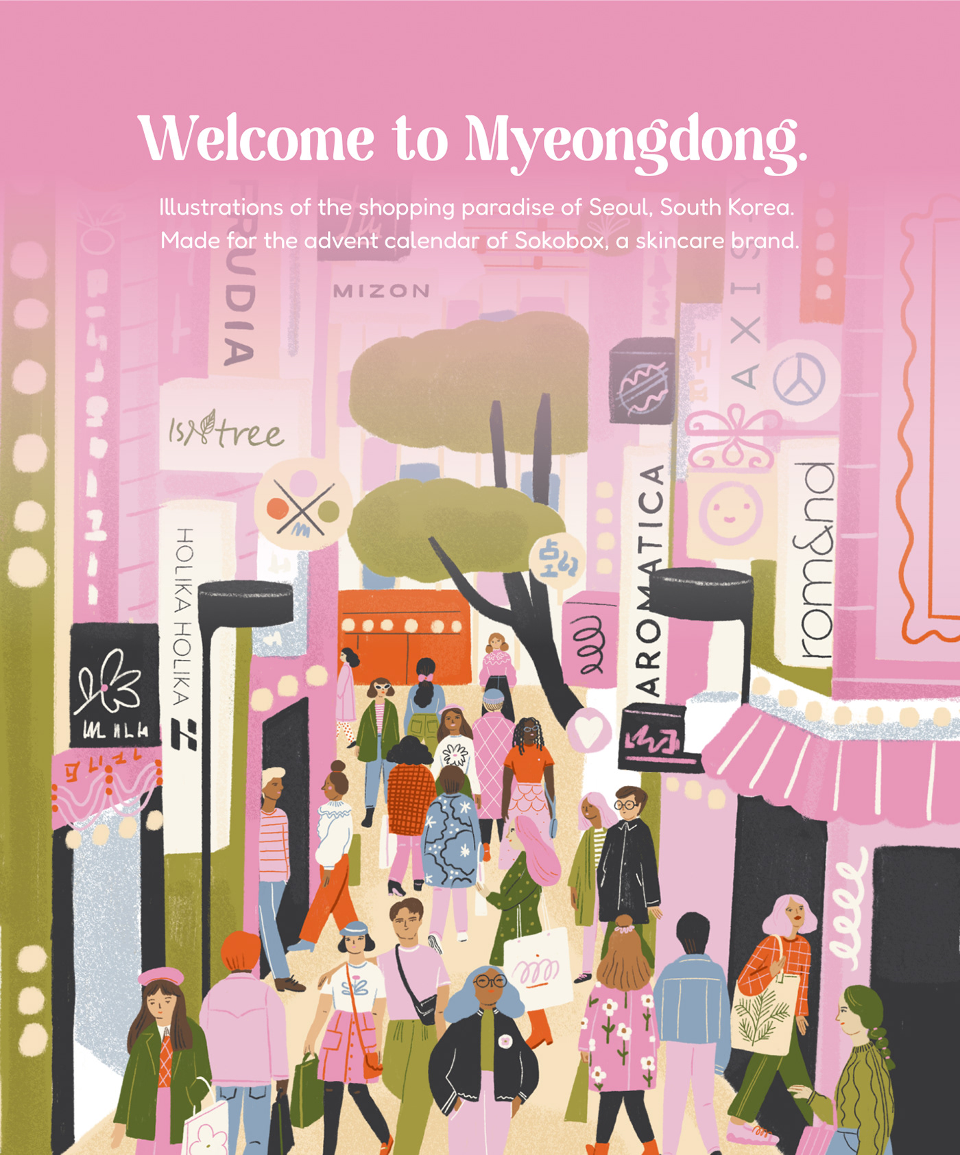 advent calendar artwork digital illustration ILLUSTRATION  Korea Korean beauty Packaging seoul skincare Travel