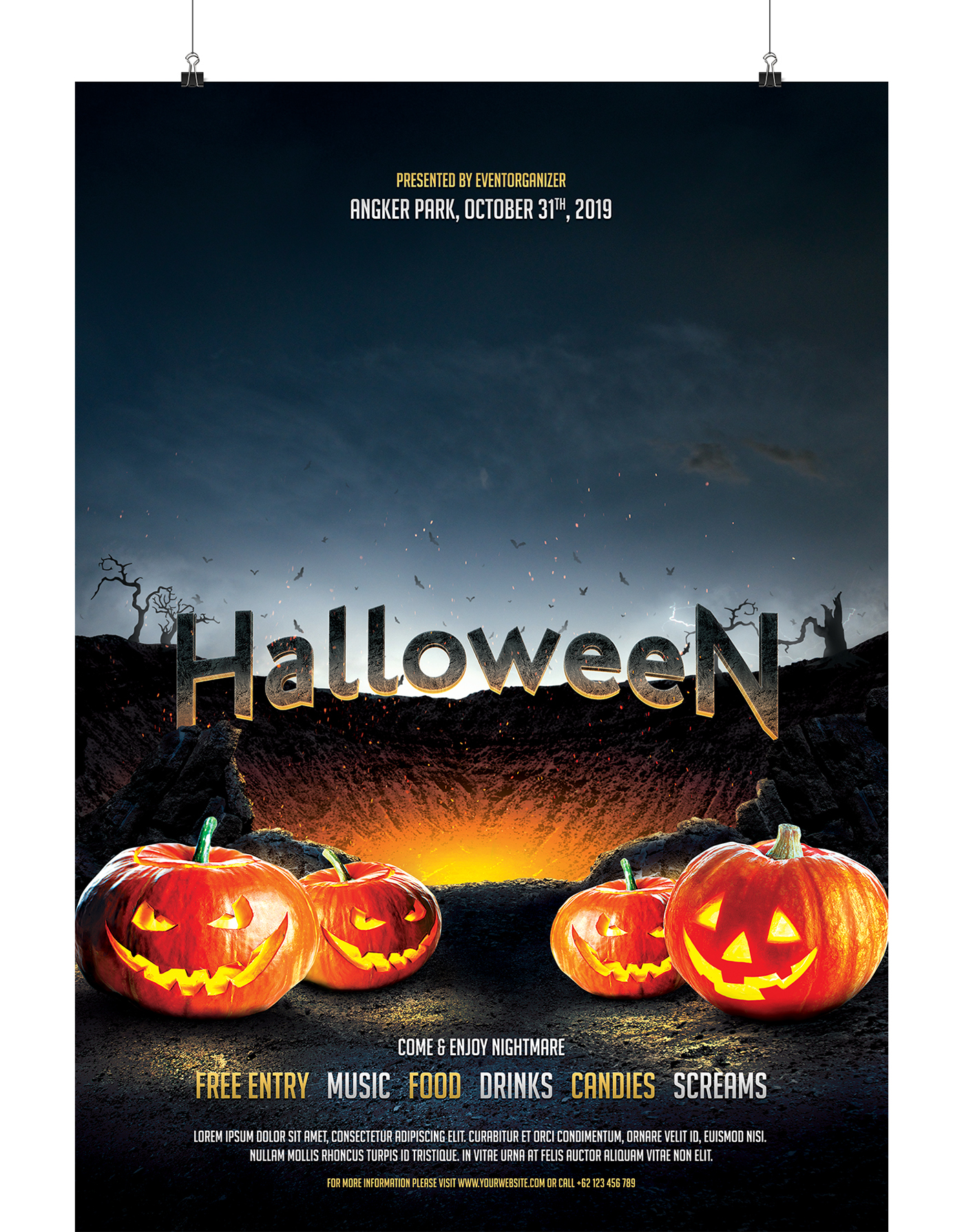 envato graphicriver print template flyer poster flyer template poster template Halloween halloween flyer template halloween poster template pumpkin jack 'o lantern spooky horror night