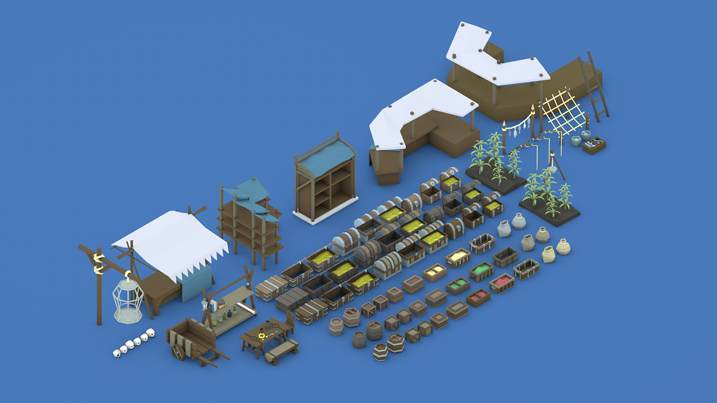 lowpoly pirates pirate asset 3D houses Nature ships black flag Low Poly