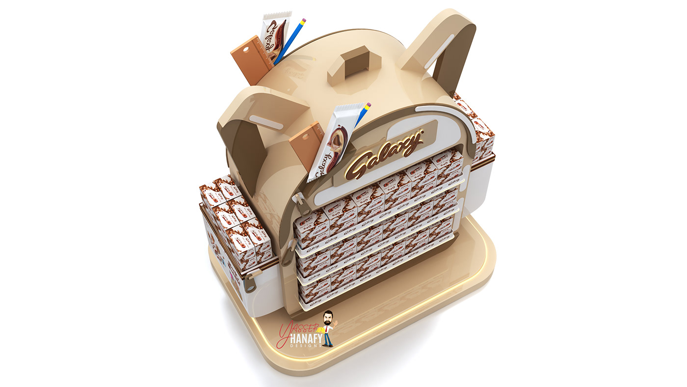 back to school Advertising  chocolate Stand Exhibition  instore campaign yasser hanafy bag dispaly