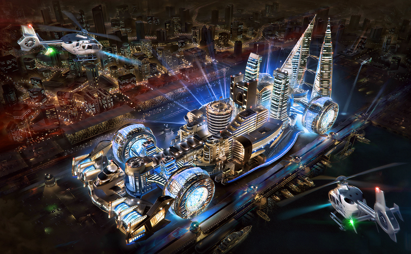 3D f1 city CGI Render Night City Formula1 3D illustration cgartist architecture