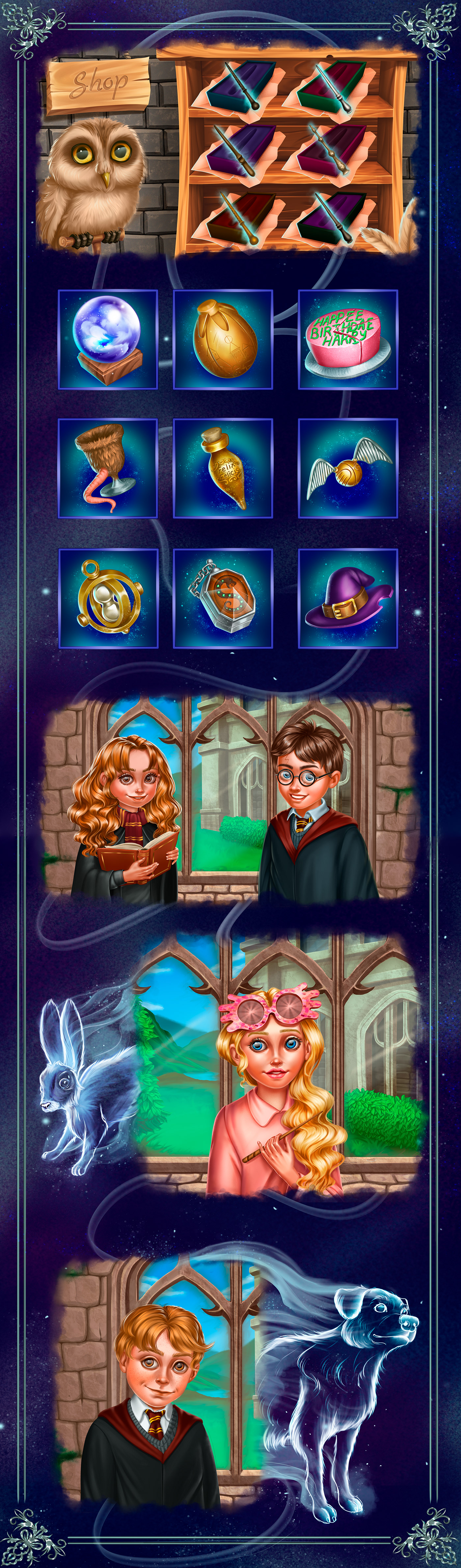 casual style characters fanart Game Art Game Assets harry potter ILLUSTRATION  Magic   mobile game propses
