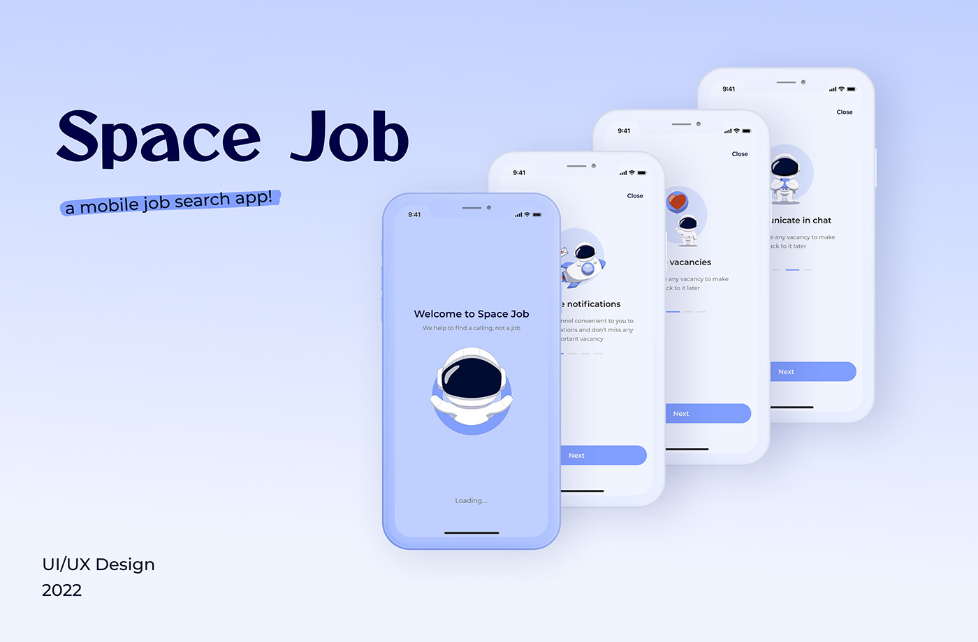 app design application ios Mobile app blue career clean job search UI/UX