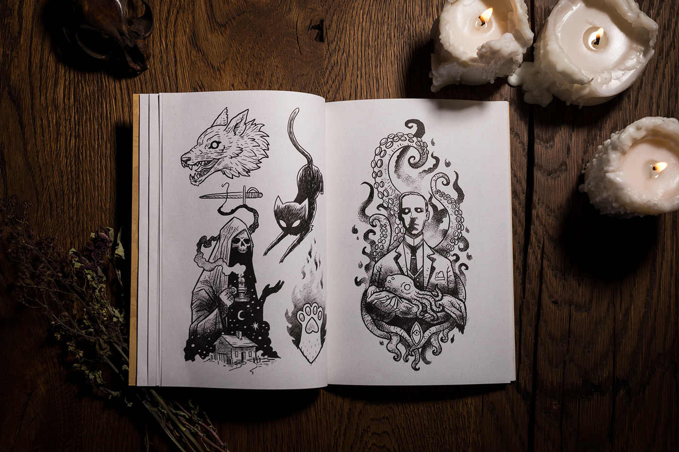 ghost skull Zine  tattoo artbook cartoon dotwork cats dark ocilt
