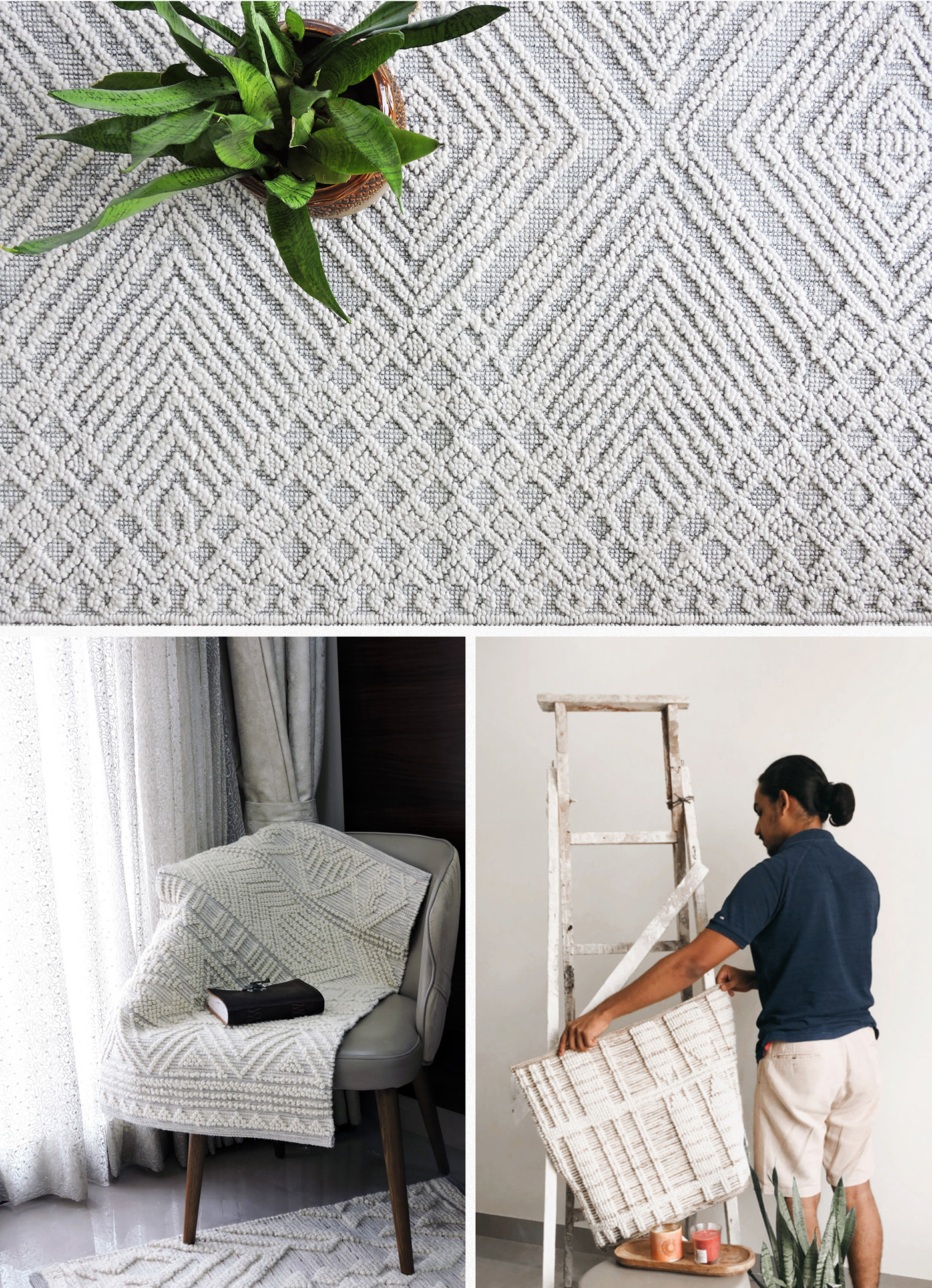 Diamond-Chevron geometric organic powerloom Retro-Modern Sustainable texture weaving rugs carpet