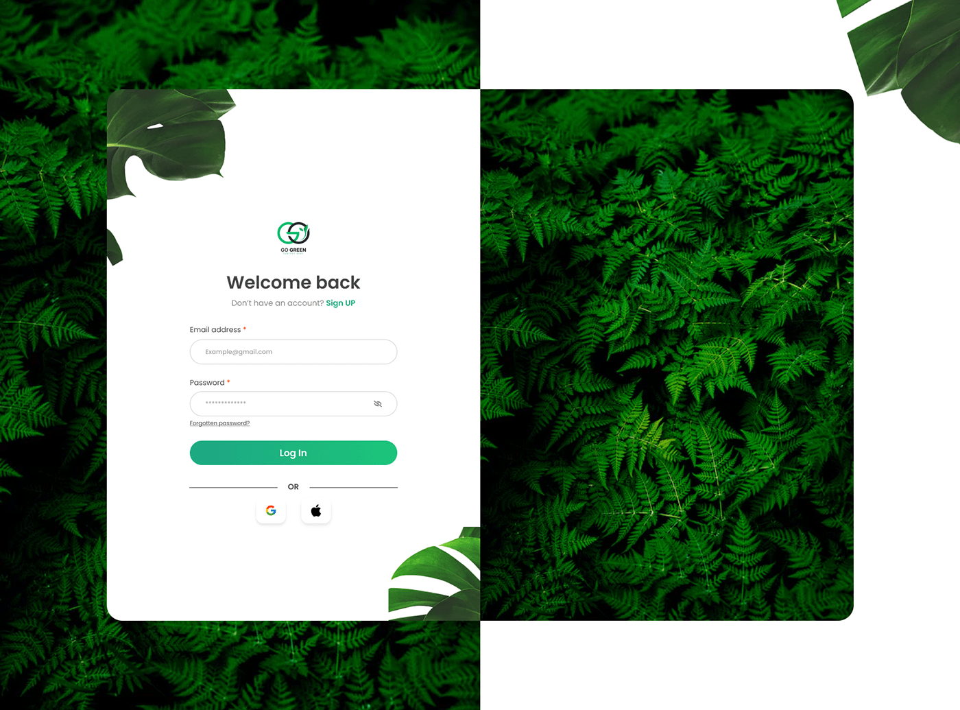 login signup register green Nature UI/UX ui design Mobile app design app design