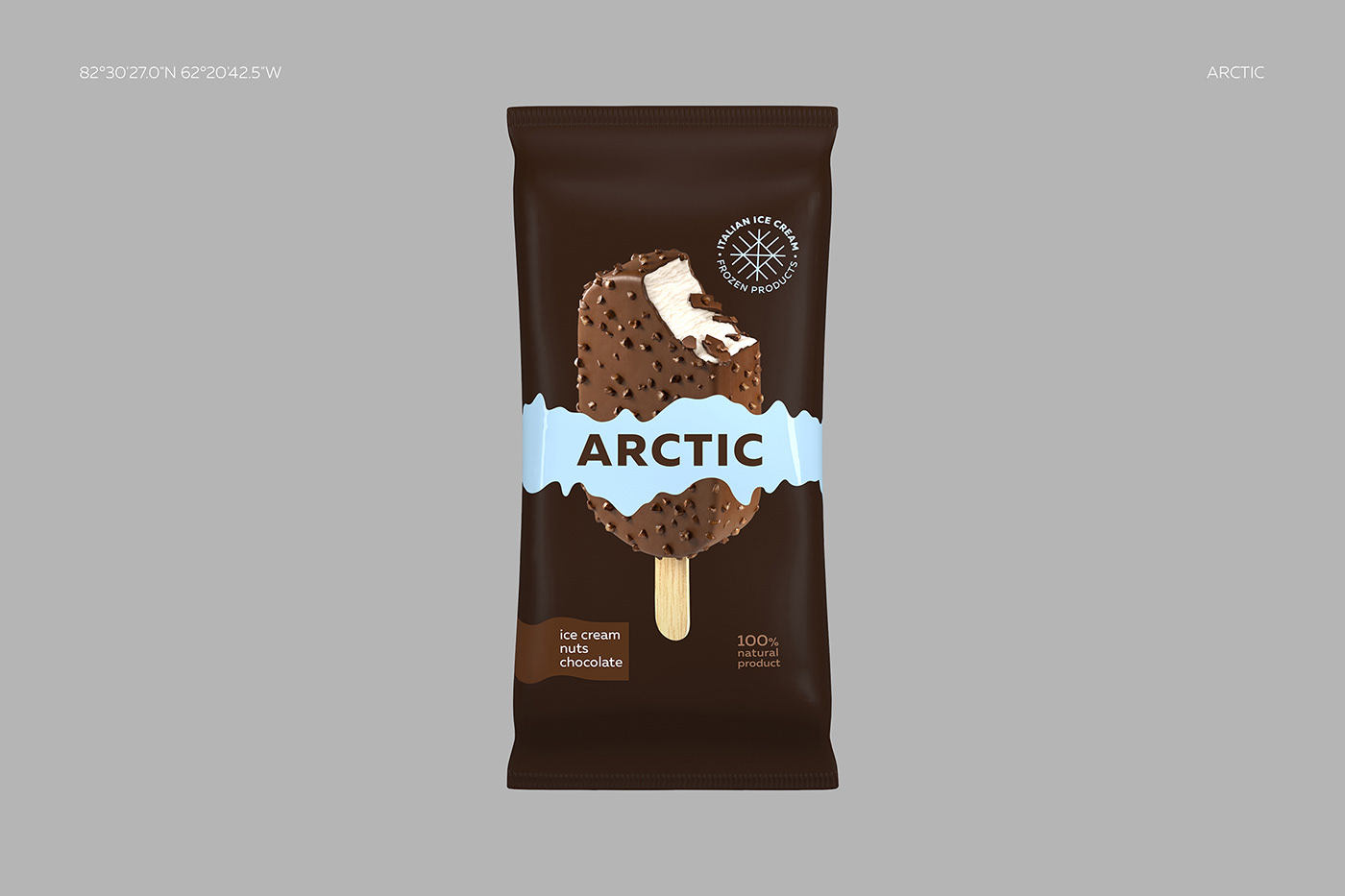 3D Packaging package ice cream Arctic branding  logo chocolate nuts CGI