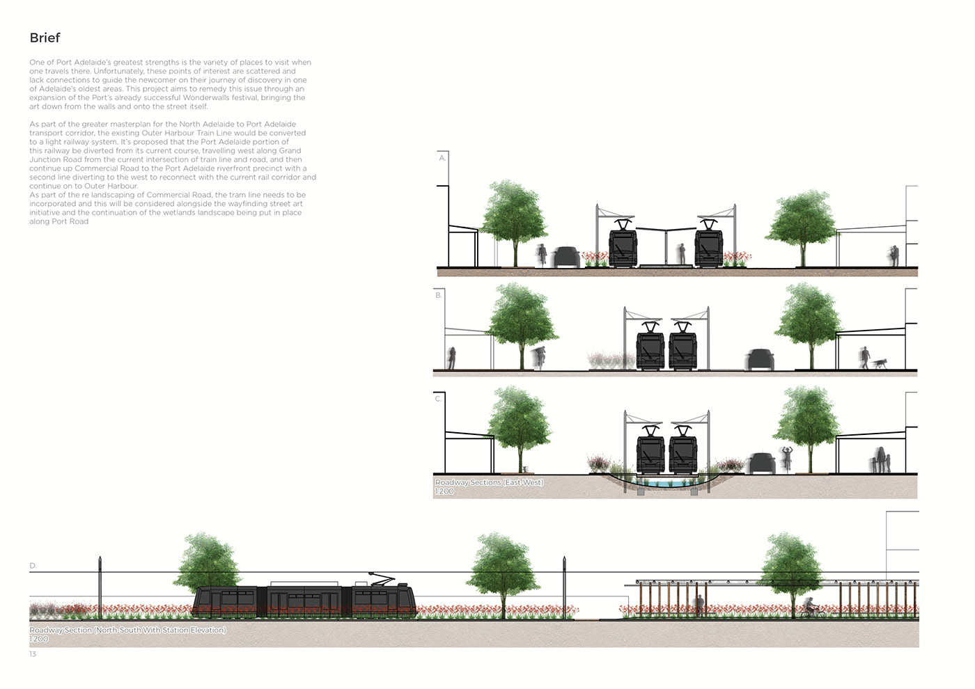 Urban Design streetscape light rail tram architecture Student work