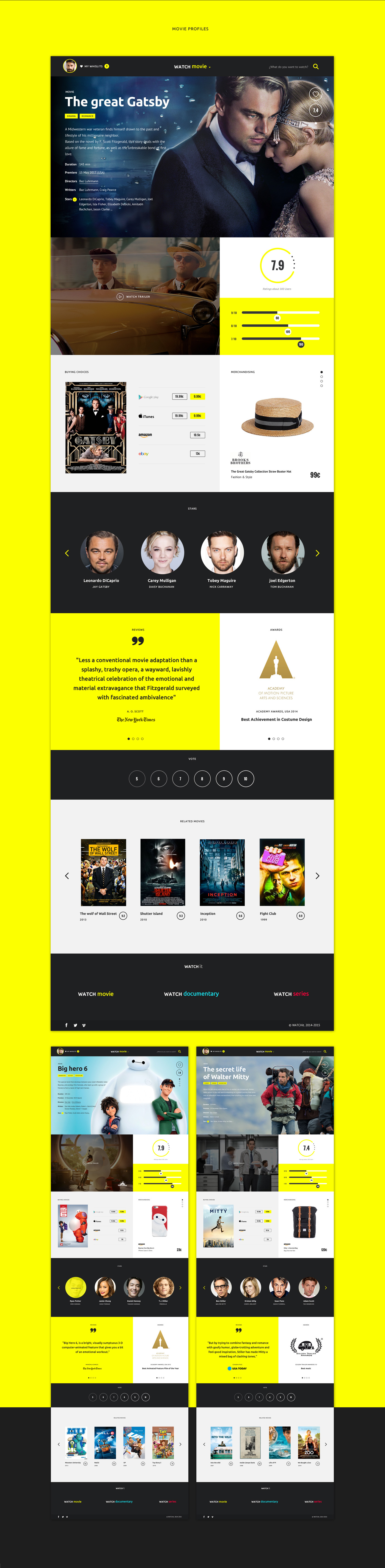 Movies series Documentary  Watch it Responsive ux UI app yellow flat design