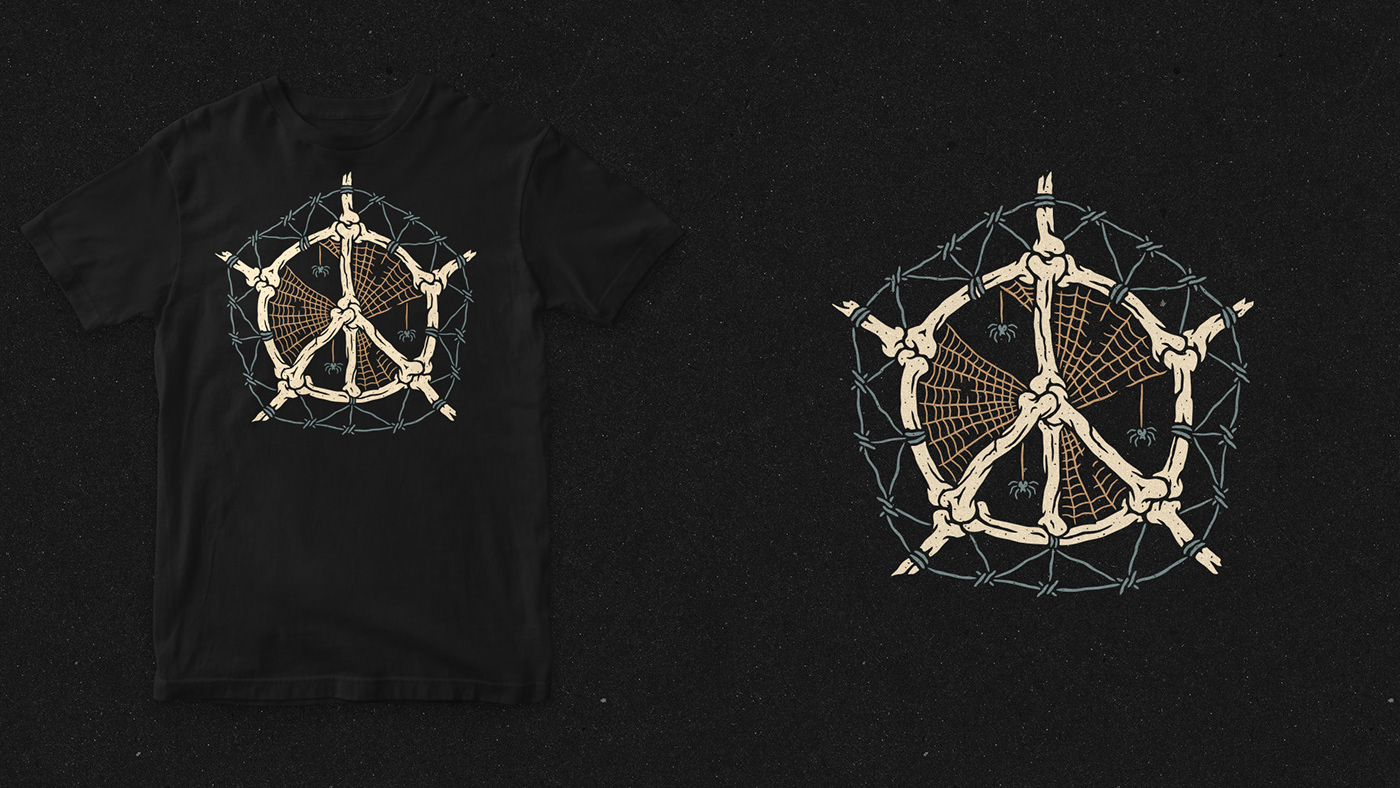 skulls black and white T-Shirt Design art bw vector horror dark art bones clothing design