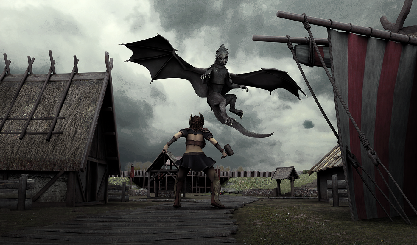 valkiria viking dragon village fight meetinf fantasy landscaoe woman women girl warrior moster beast landscape
