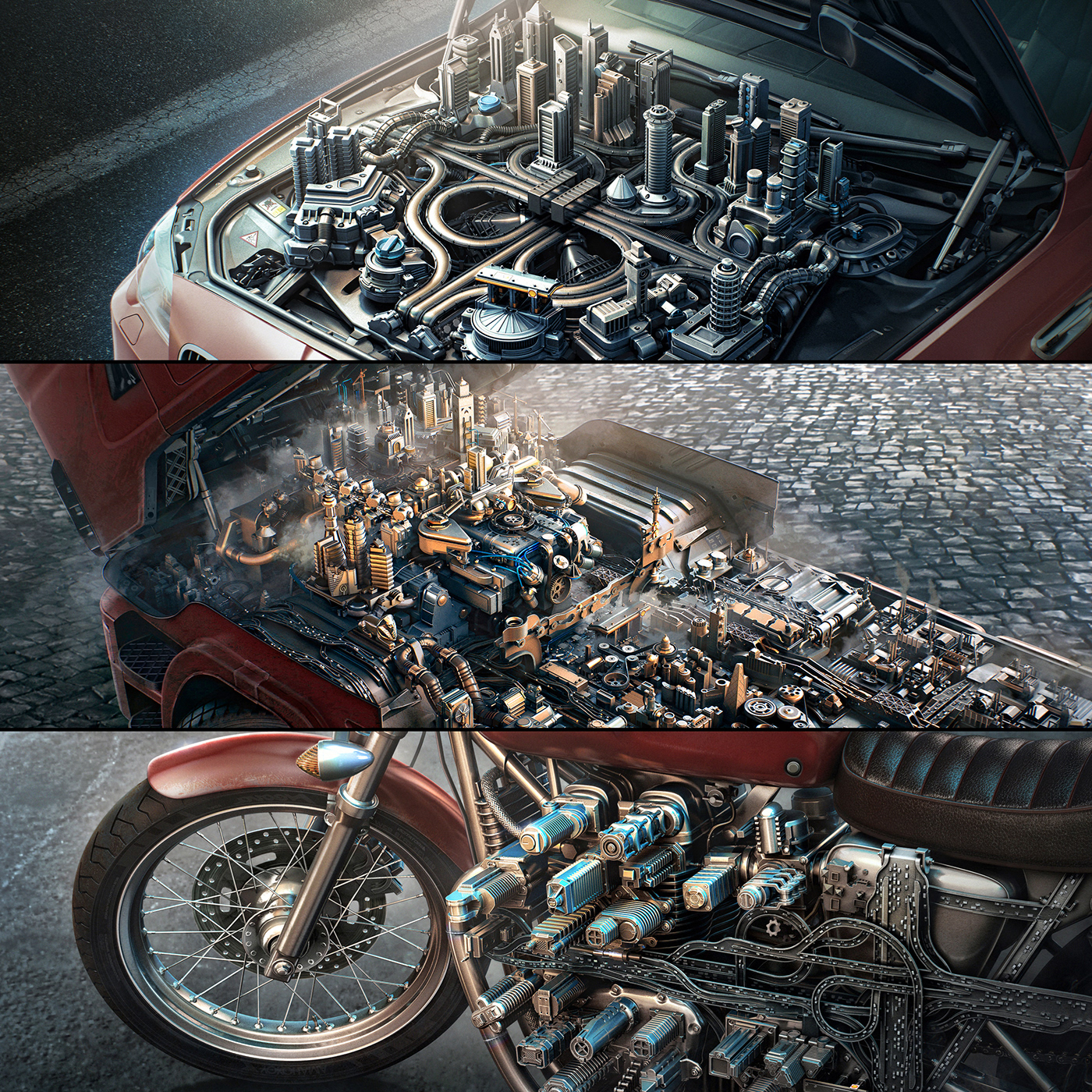 shell 3D CGI city car Truck motorcycle engine automotive   car design