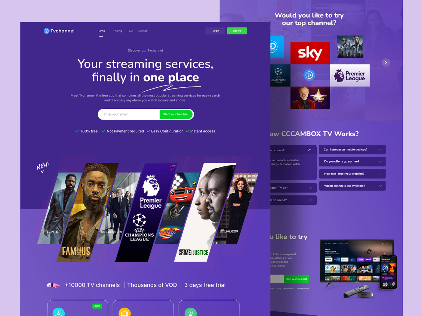 video streaming live tv app Website Web Design  Figma user interface UX design landing page UI/UX Live TV Channels