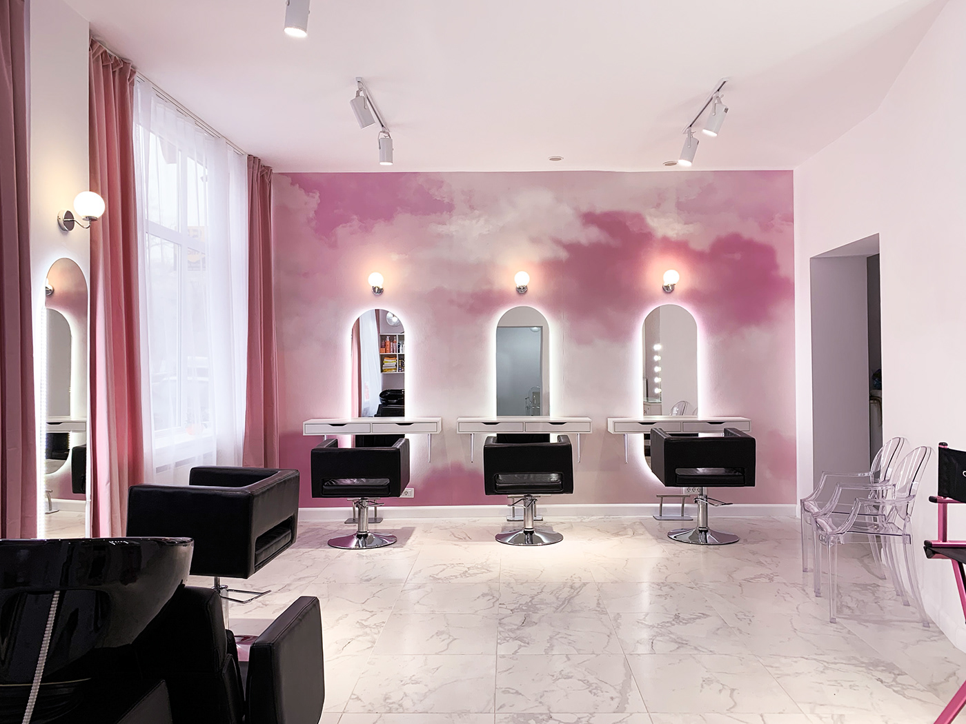 Hair Salon interior design  pink beauty salon