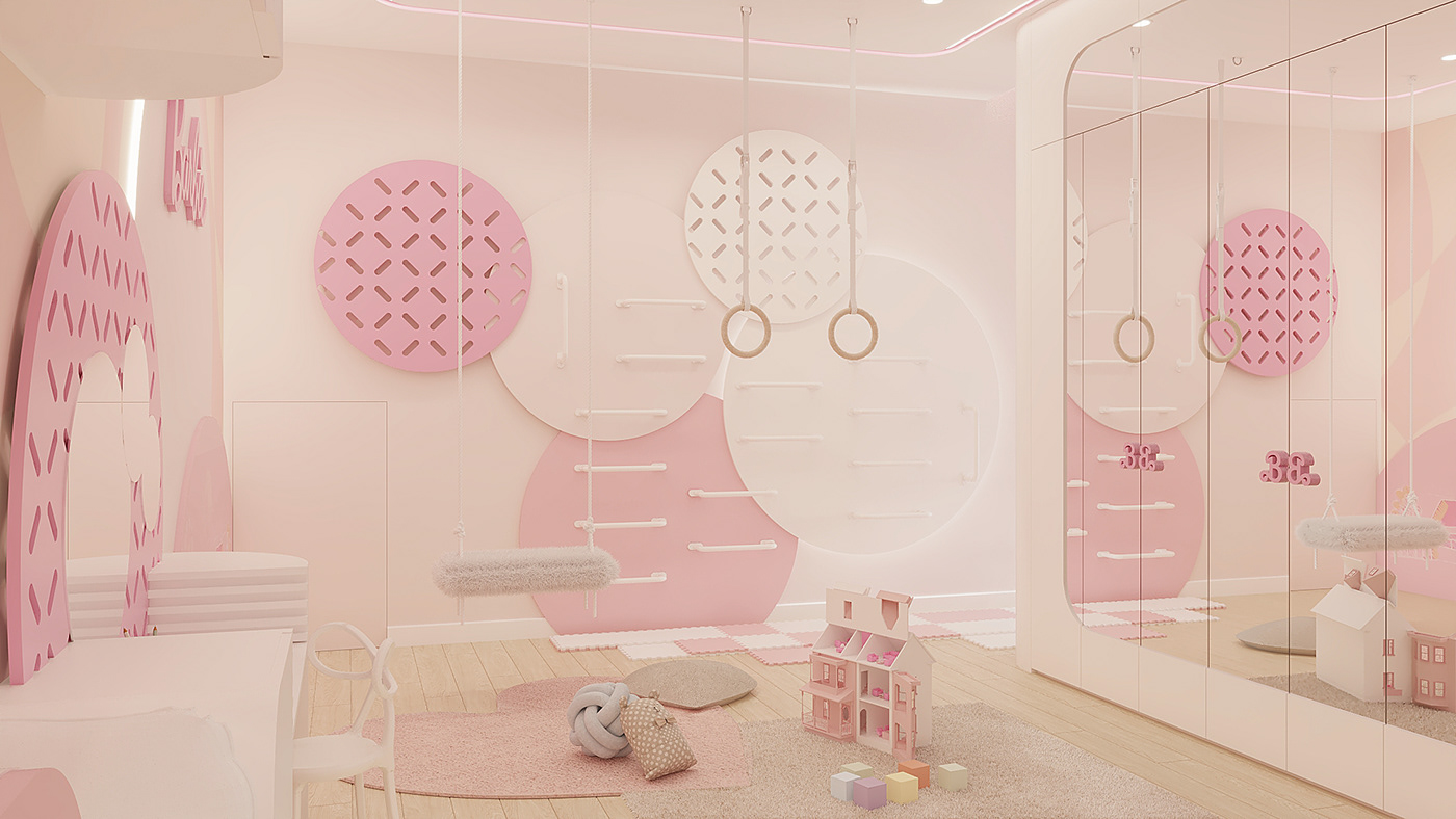 interior design  barbie pink bedroom Project design Socialmedia SketchUP 3D Render