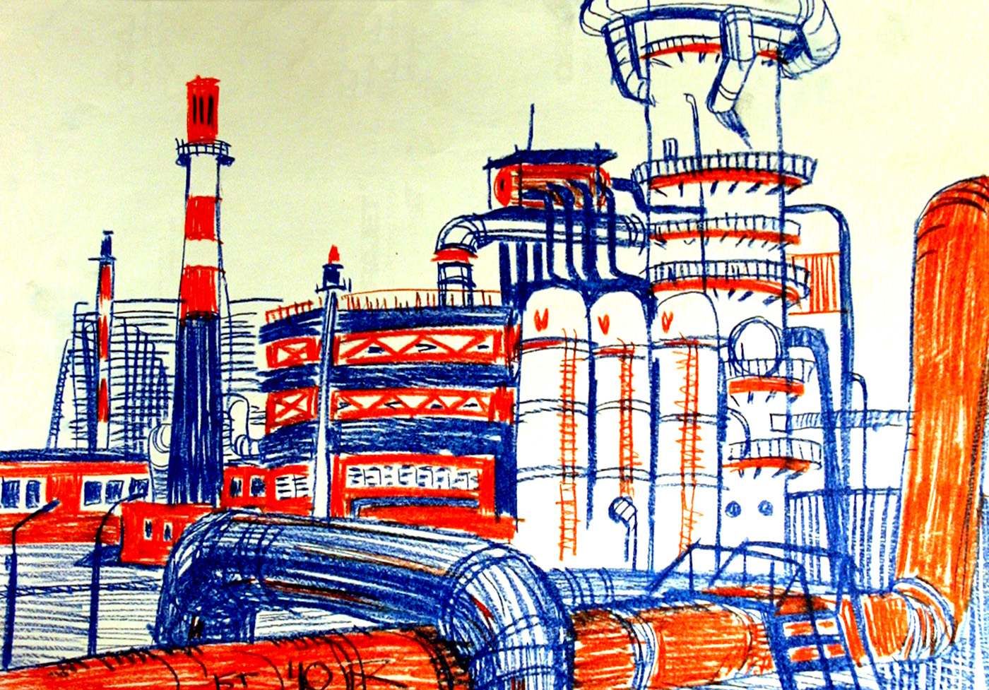 color plein air graphics Plant factory pencil line touch Hatch red blue