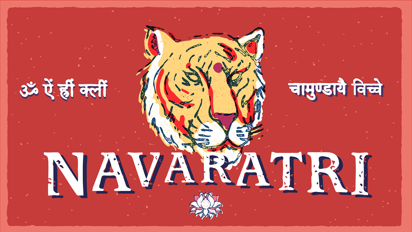 Navaratri India ilustracion vintage sanscrit editorial matchbox art old press deities branding 