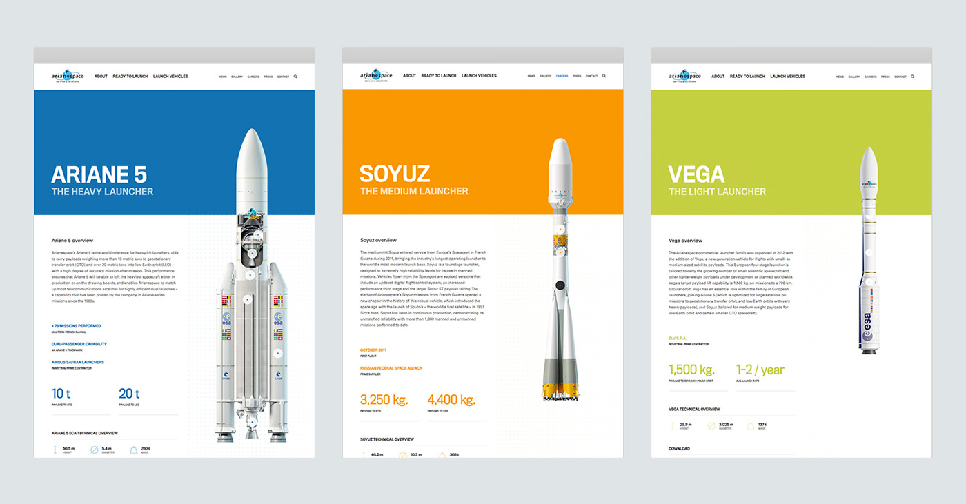 Space  rocket Satelite corporate compagny launcher Ariane Soyuz vega Webdesign Website mobile Responsive