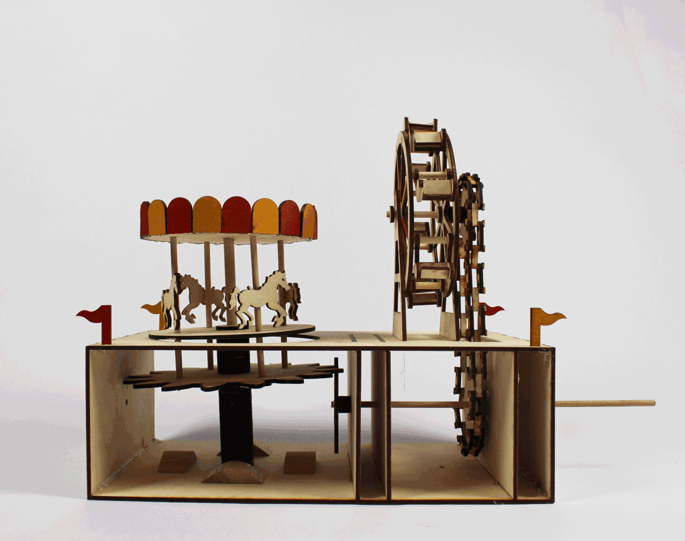 mechanism industrial design  Carnival laser cutting wood toy automata