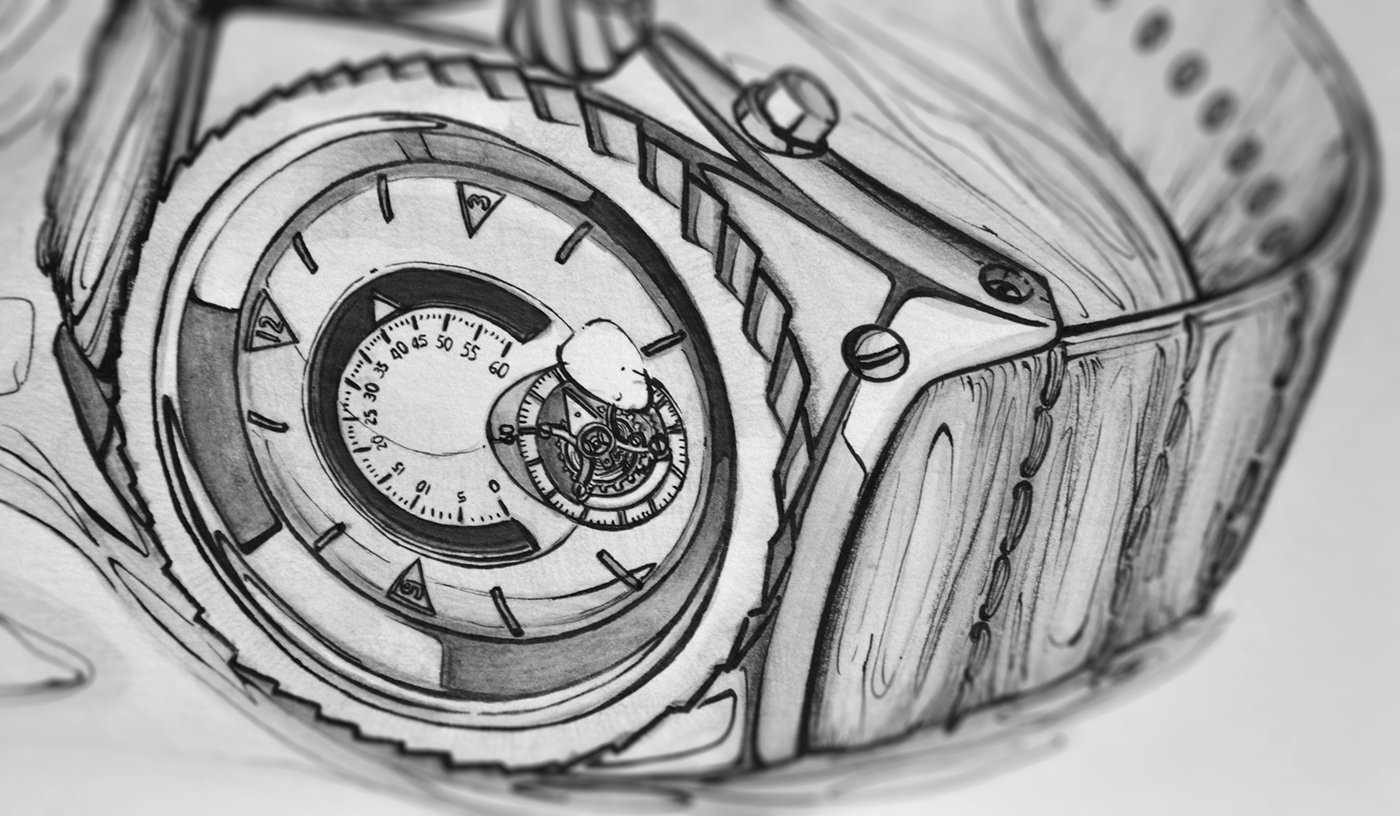 Watches watch horology sketch luxury wirstband concept mechanical skeleton copper hand design tourbillon Space  hour