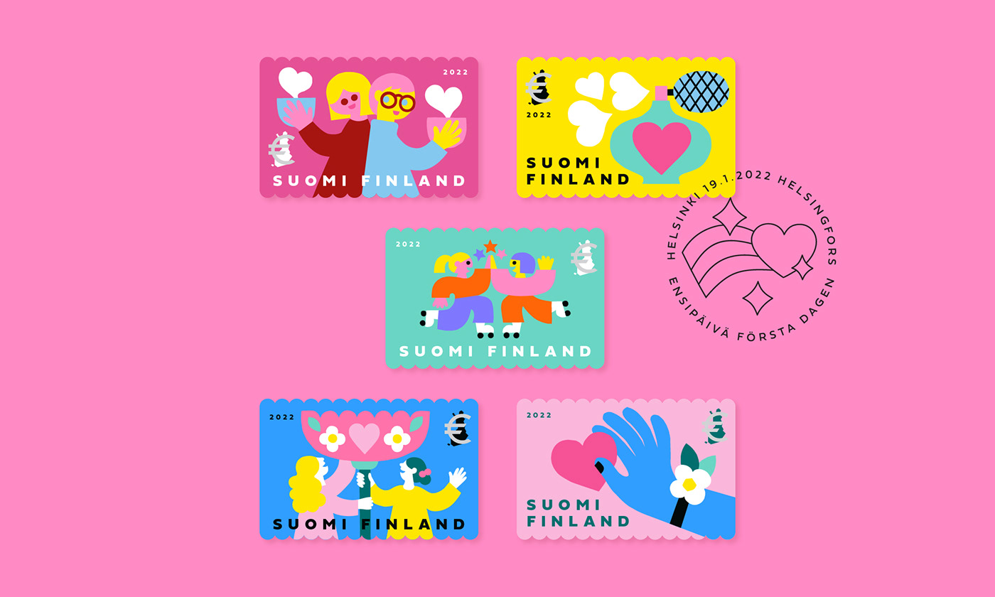 Stamp Design stamp Postage ILLUSTRATION  Scandinavian cute illustration kawaii colorful digital illustration Leena Kisonen