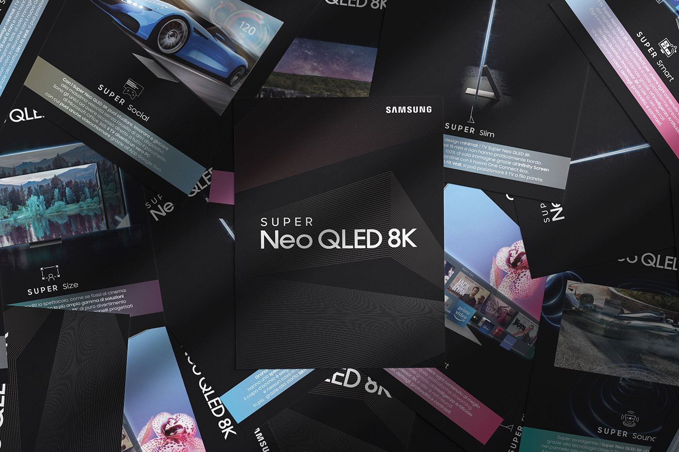 Samsung galaxy cartoline flyer brochure map print typography   QLED 8K