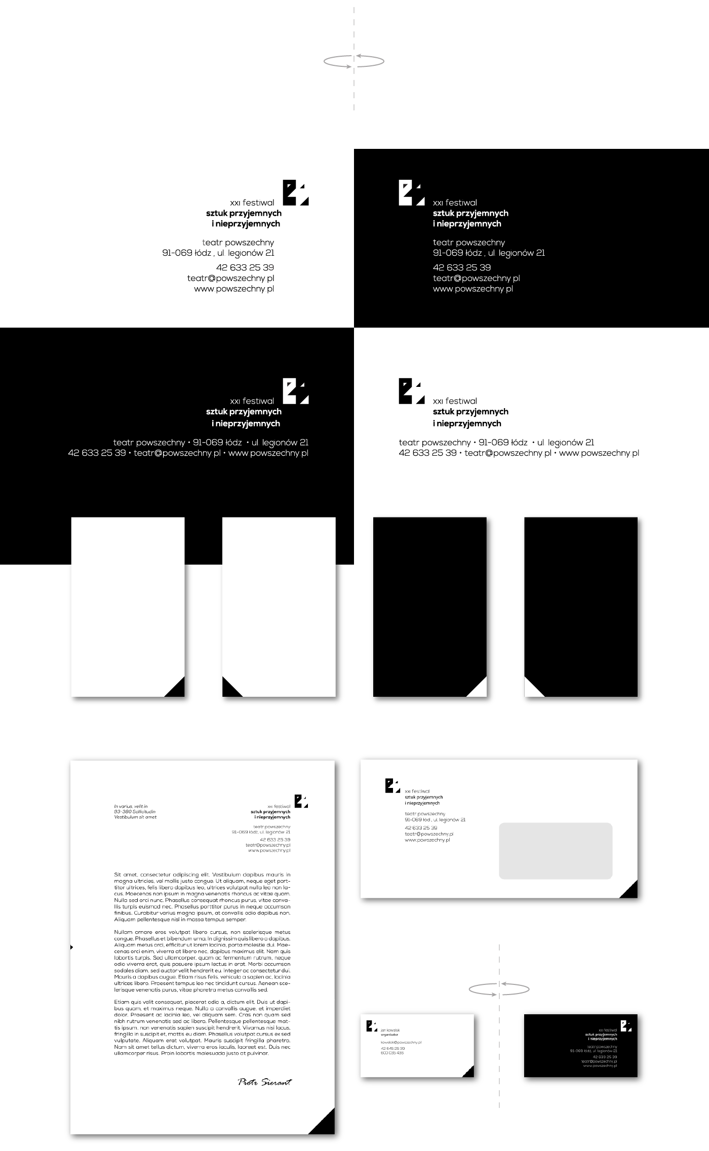 black and white branding  FeSPiN festival Logo Design mask negative negative space theater  Yin Yang