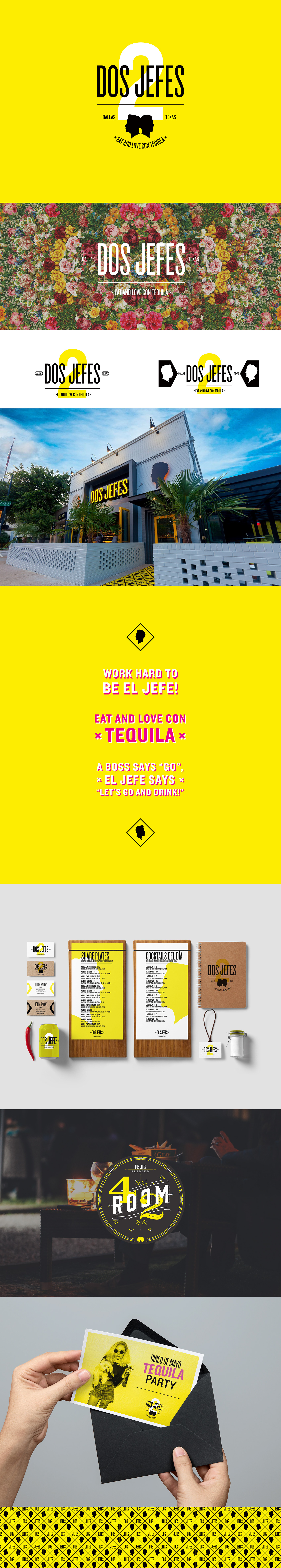 bar restaurant Tequila Dos jefes brand branding  Collateral menu