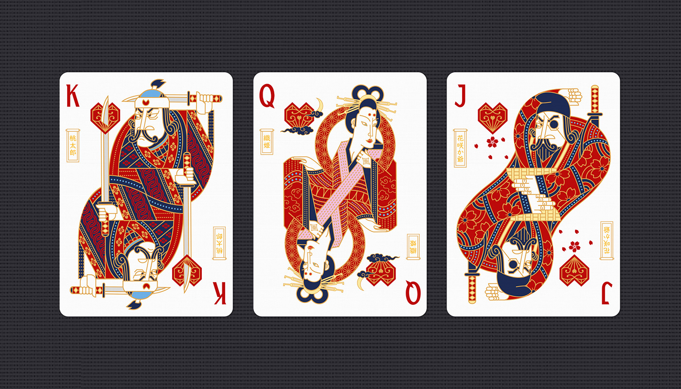 Court Cards  deck Fables Folklore game japanese ornament Playing Cards samurai traditional