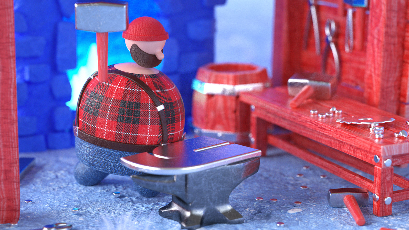 cinema 4d motion graphics  cute animation  Character lumberjack lumber SAW stylized 3D