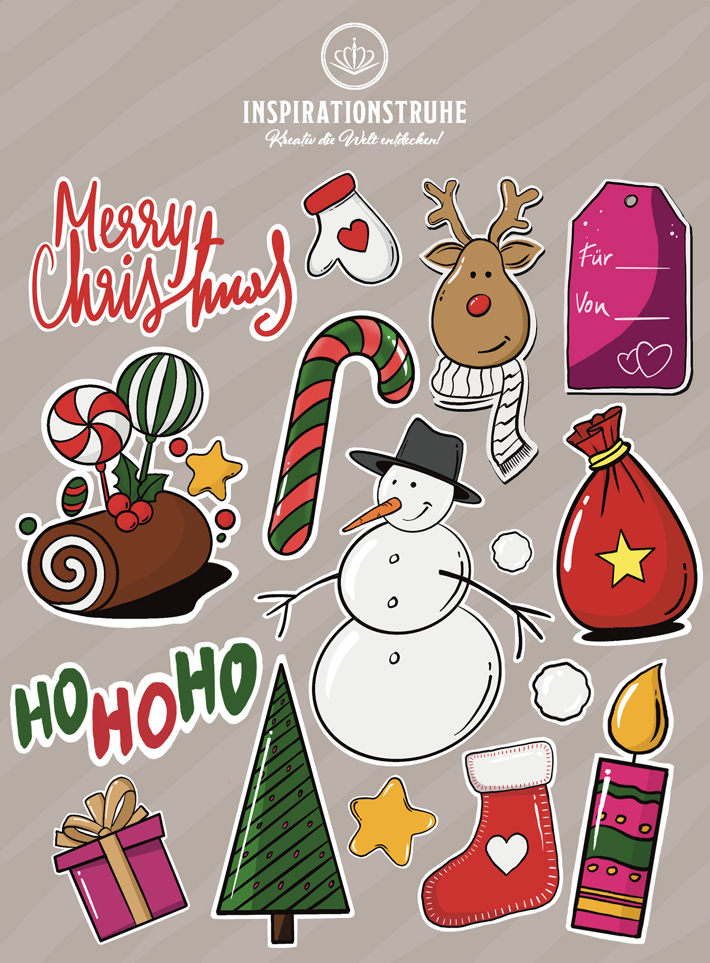 Christmas etikett geschenk Geschenke kerze Rentier sack snow Weihnachten ILLUSTRATION 