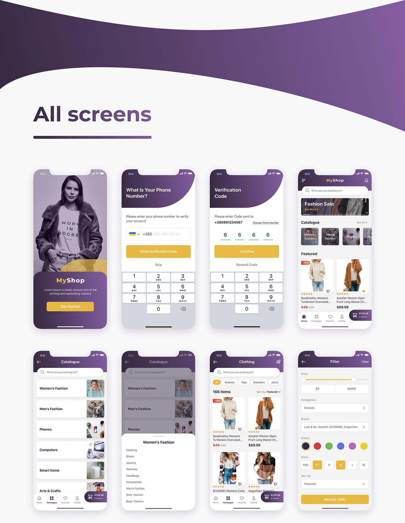 Mobile App, UI, UX, Screens, Store, Shop, E-commerce, Flow,  iPhone, Android