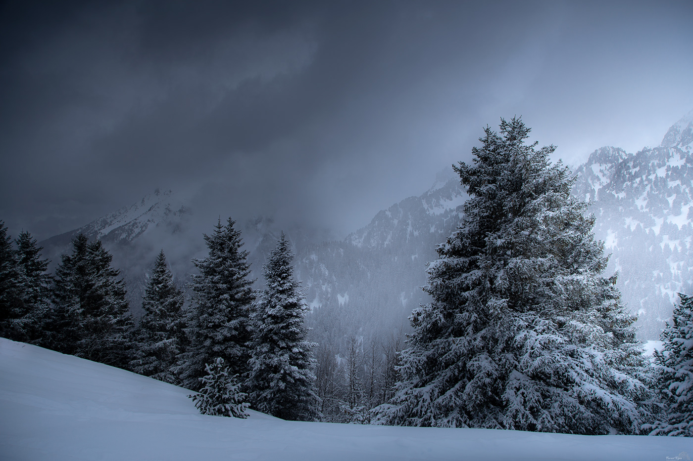winter Landscape trees snow alps Nature mountain france Belledonne Sunrise