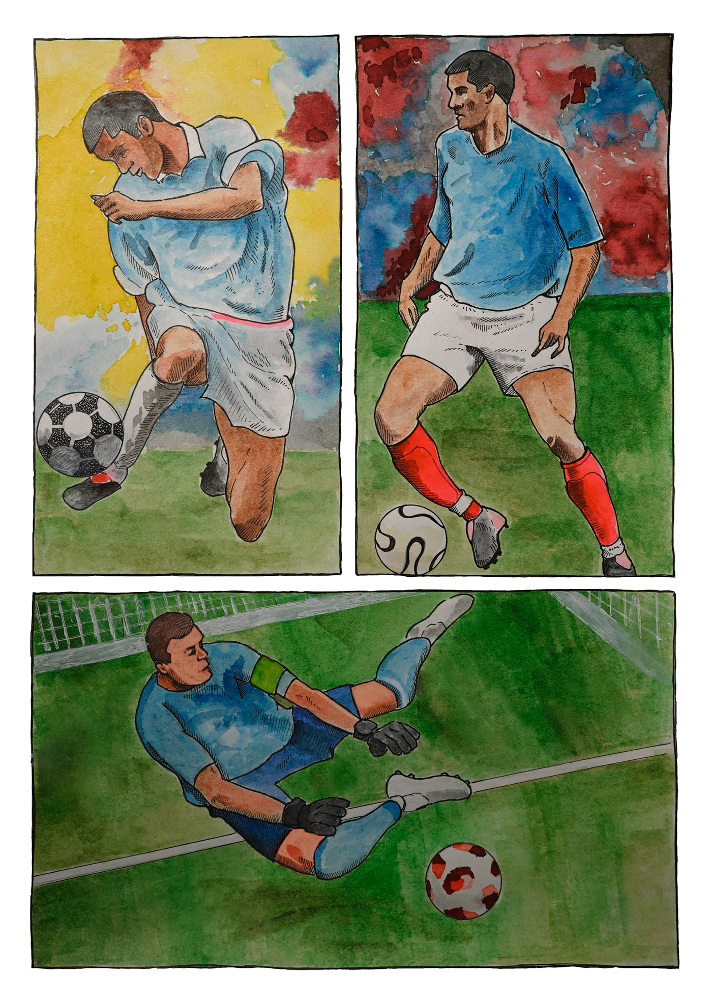 football ink drawing ink ILLUSTRATION  poster inking aquarelle watercolor artwork Character design 