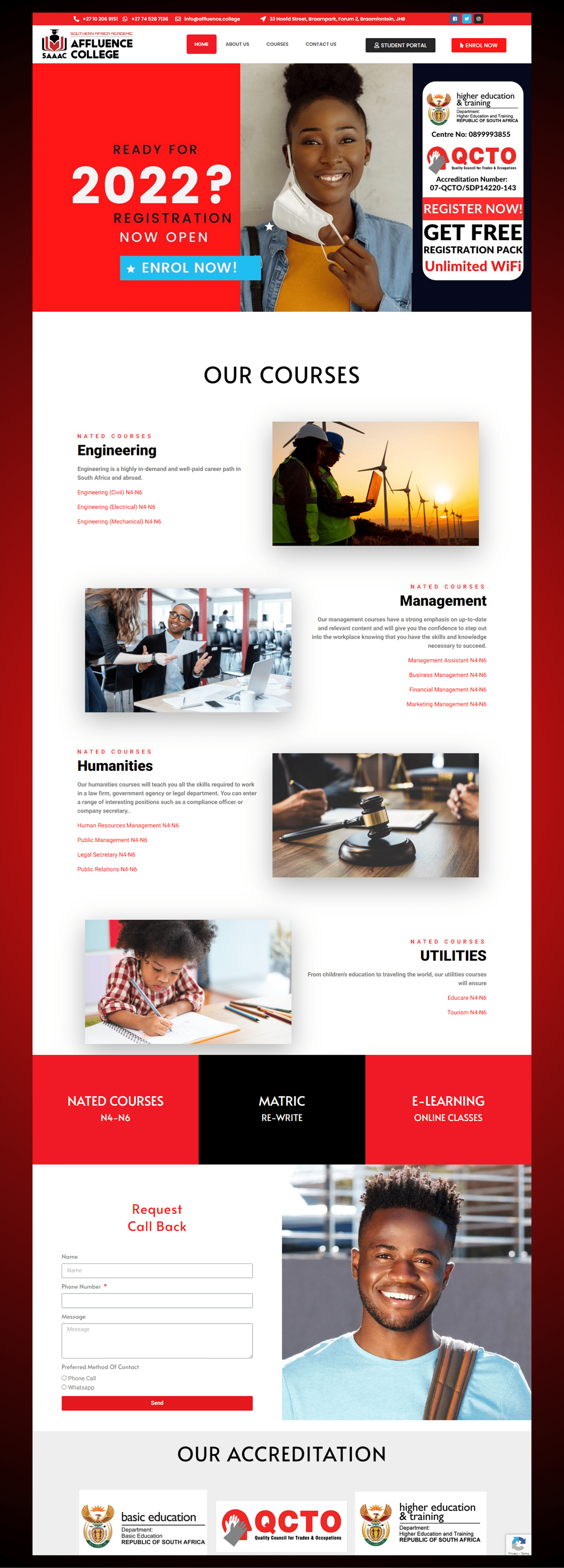 website layout for Affluence College done by David Mutero 