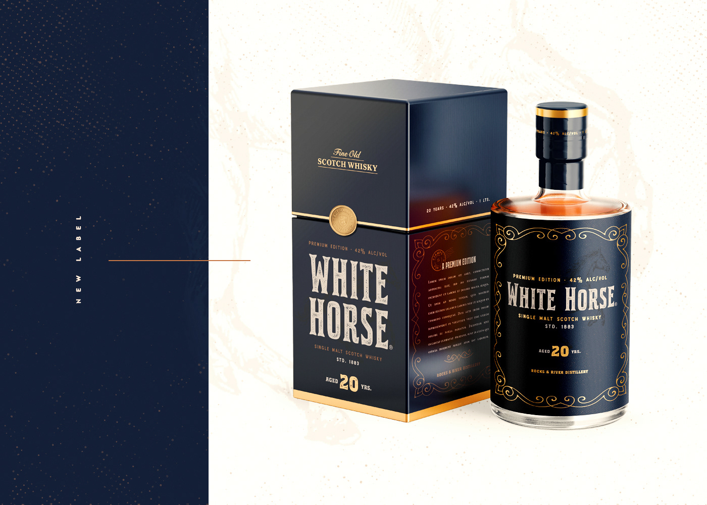 rebranding Packaging Label Whisky premium white horse Whiskey beer cider craft