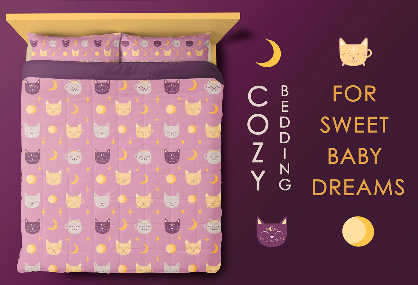 bedding design постельное белье  кошка Cat магия Magic   digital illustration art BEDDING COLLECTION