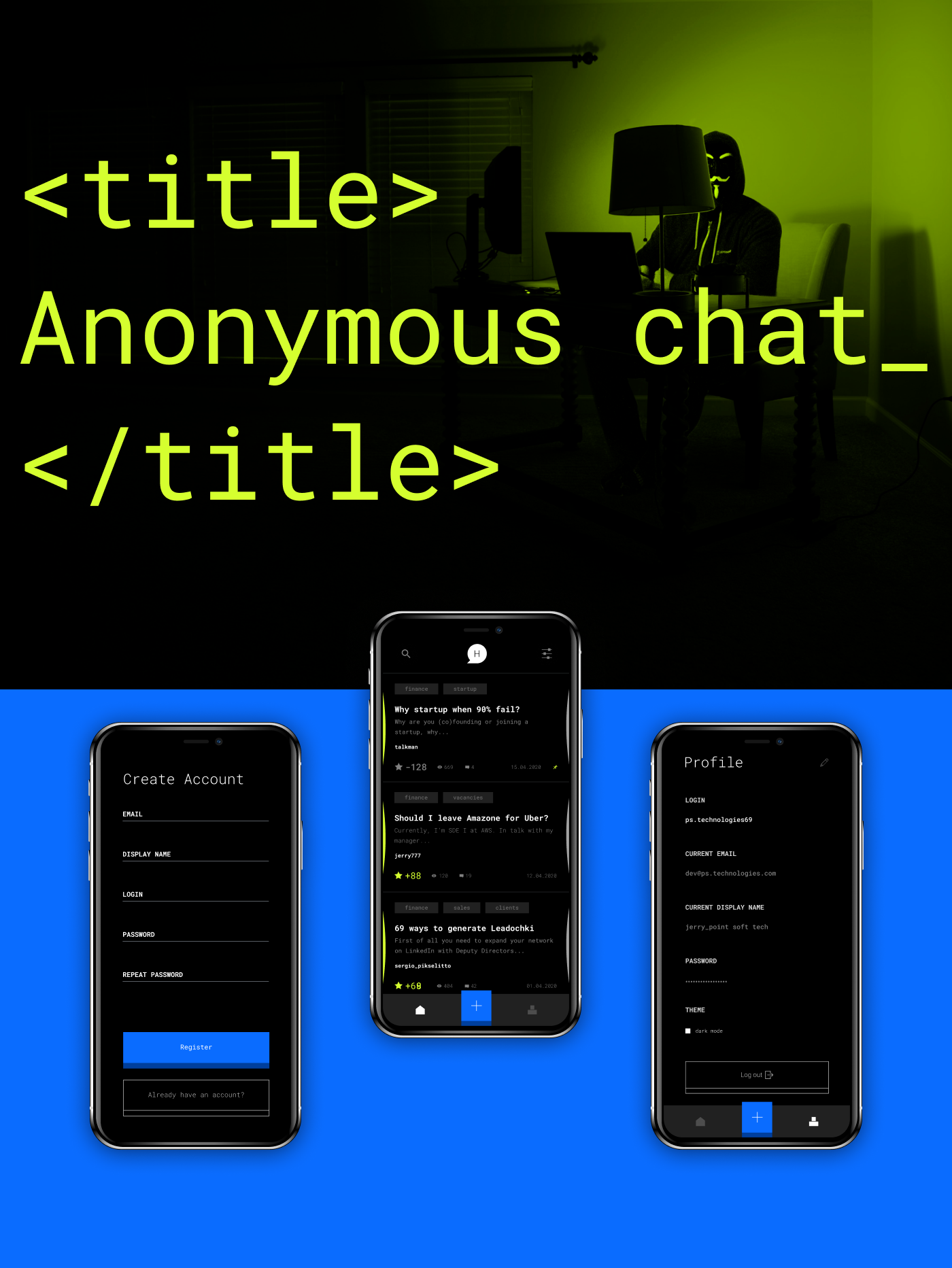 anonymous chat app Developers discussions IT professional chat ux Interface UI ux/ui