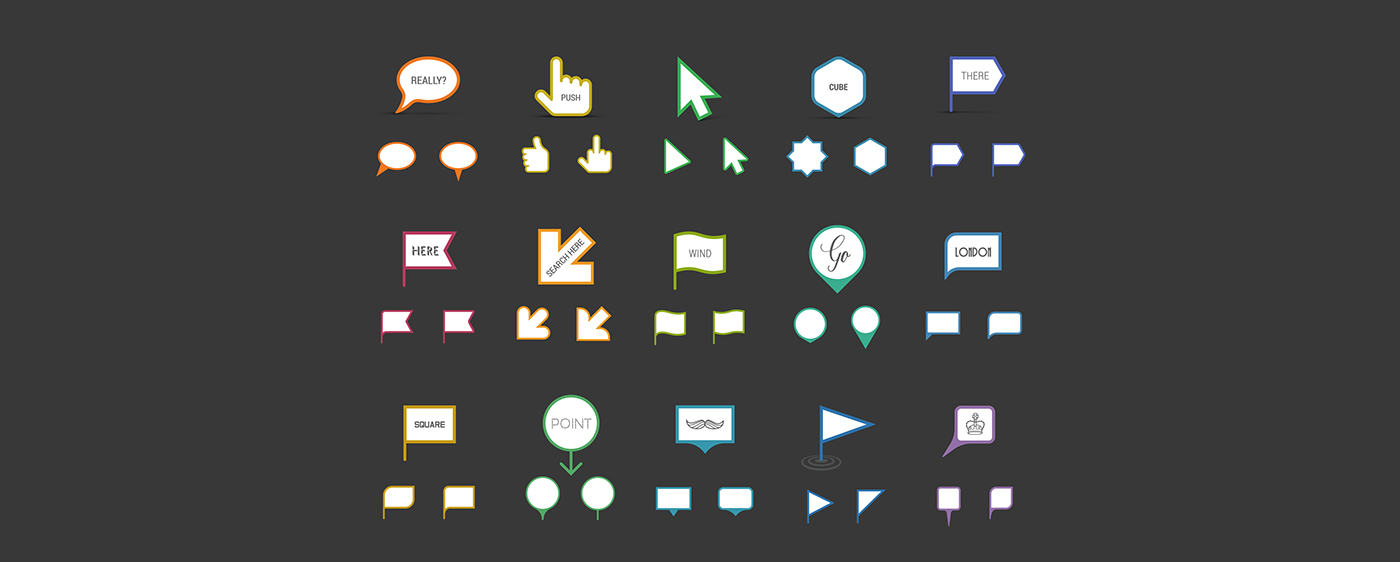 icons sign symbol infographics arrow Style flat realistic Pointers