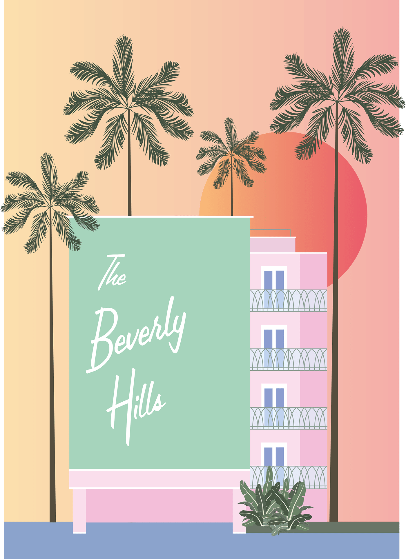 beach Beverly Hills California colours DolceVita flat design hotel palmer pastel Sun