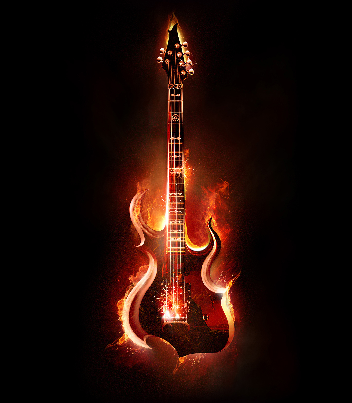 guitar devil fire burning music concept art gutterdämmerung movie Satan