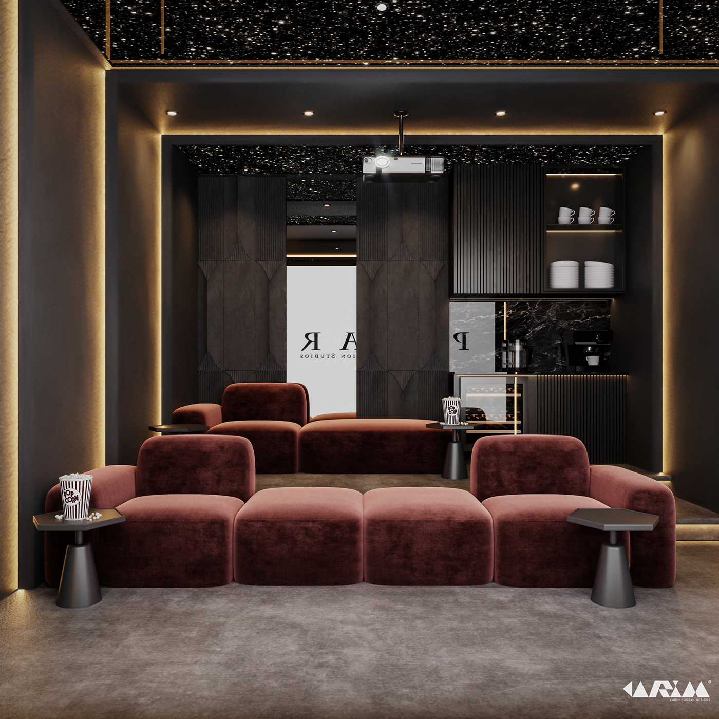 architecture archviz Cinema home interior design  living room lounge modern Villa visualization