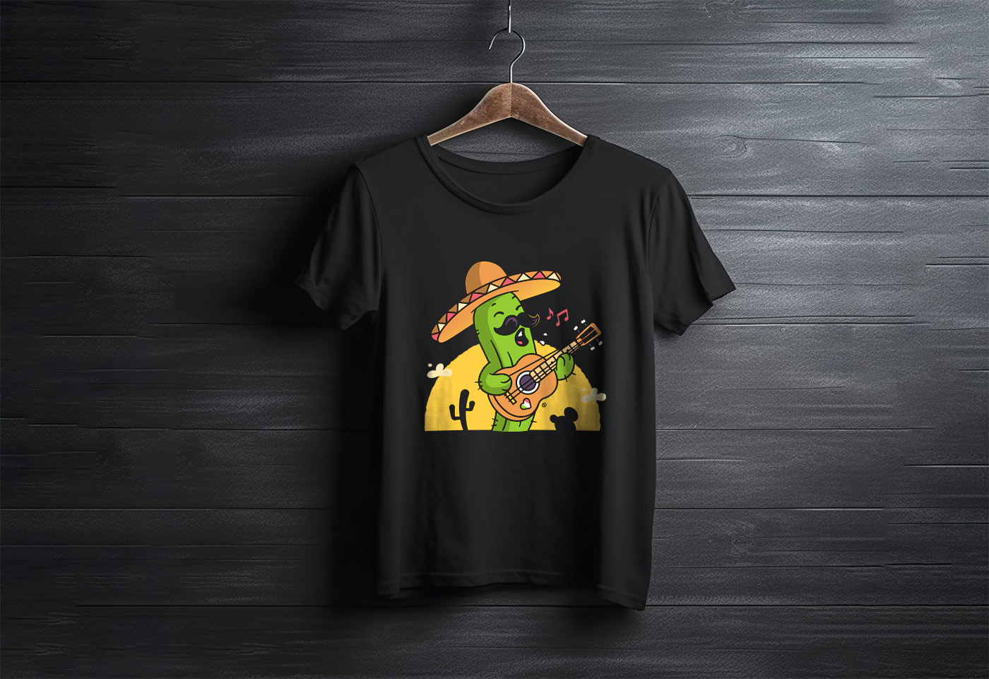 T-shirt with illustration of mariachi cactus